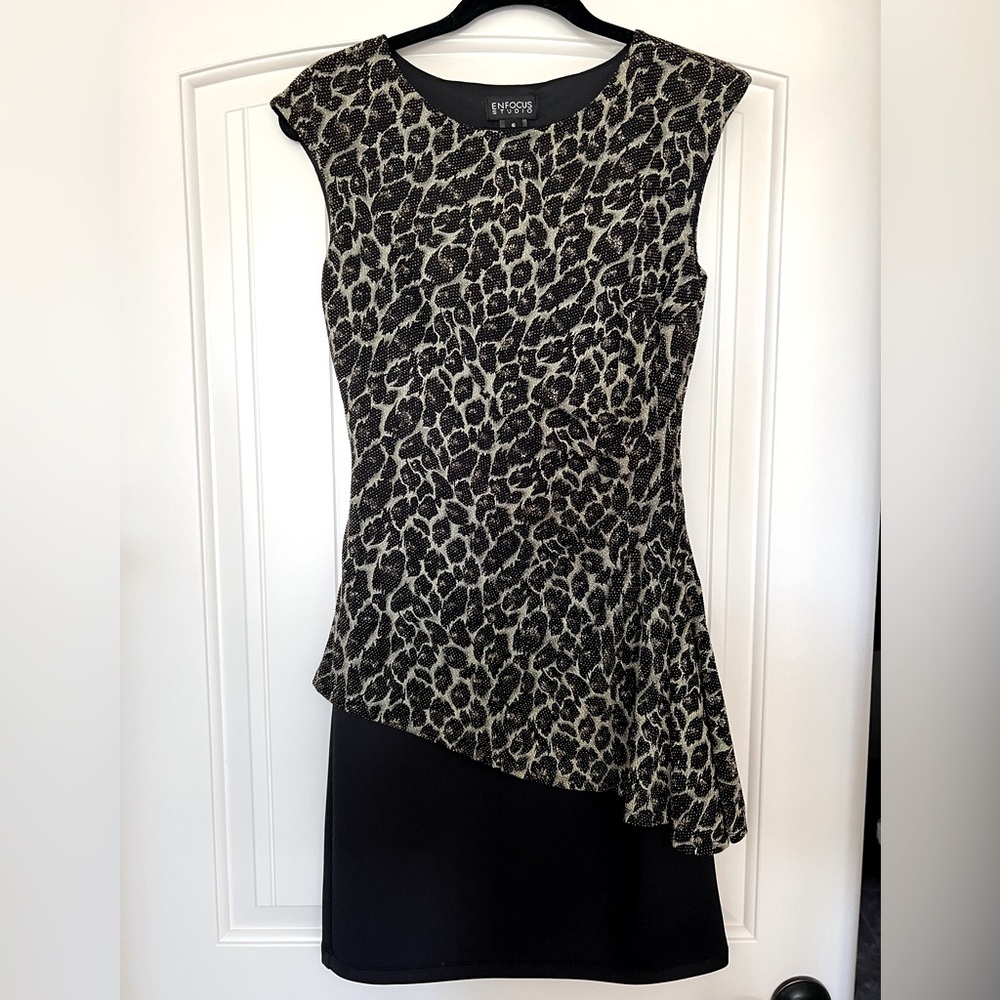 EnFocus Studio women’s leopard print and black sleeveless cocktail dress Size 6